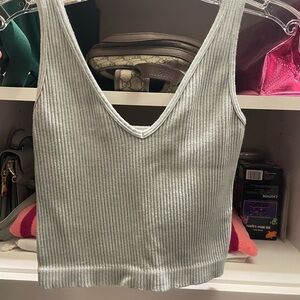 Aura Ribbed V-Neck Tank Top - Light Gray